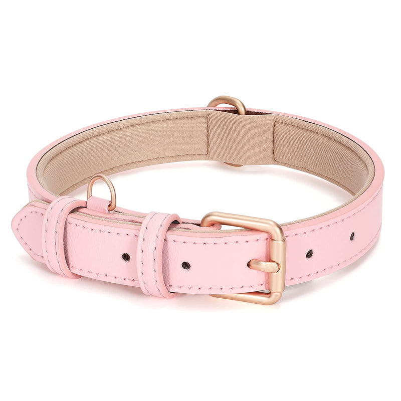 JASGOOD Leather Dog Collar for Small Medium Large Dog Adjustable Soft Breathable Leather Padded Puppy Collar Heavy Duty Waterproof Classic Dog Pet Collar, Pink, XS XS:Neck 8.85"-12.79",Width 0.6" A-Pink - PawsPlanet Australia