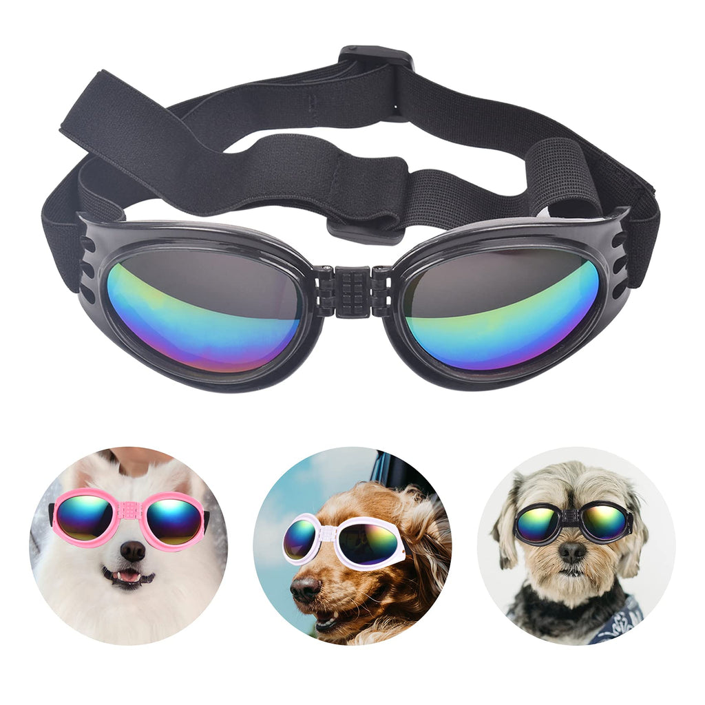 Pet Goggles Dog Sunglasses, JIABEIUS Dog Sunglasses Windproof Puppy Goggles Anti-Fog UV Protection Sun Glasses for Cat&Small Dogs (Black) Black - PawsPlanet Australia