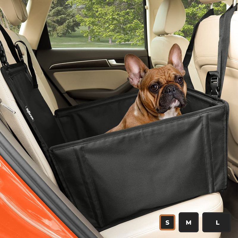 Wuglo Extra Stable Dog Car Seat - Reinforced Car Dog Seat for Medium-Sized Dogs with 4 Fastening Straps - Robust and Waterproof Pet Car Seat for the Back Seat of the Car (S Size) S Black - PawsPlanet Australia