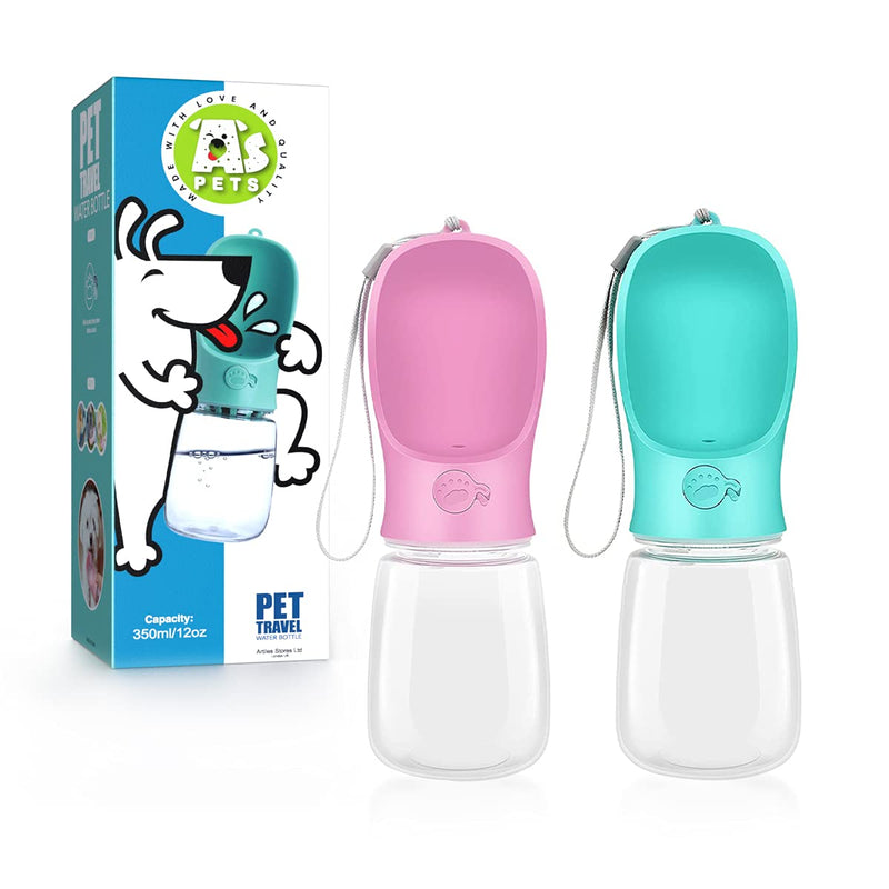 AS Pets Portable Dog Water Bottle 350ml, Pet Water Dispenser, Pets Water Bottle Suitable for Walking Drinking, Antibacterial Leak Proof Dog Travel Drink Bowl, Pet Outdoor Cup Dog Gift (350ml, Blue) - PawsPlanet Australia