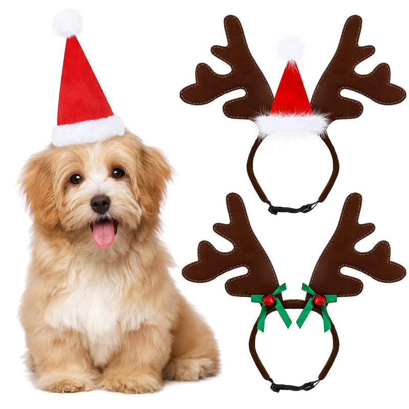 Xuniea 3 Pieces Christmas Reindeer Antlers Headband Pet Adjustable Xmas Santa Hat Pet Santa Headband Headpiece Pet Costumes Accessories Christmas Party Photo Props for Dogs and Cats - PawsPlanet Australia