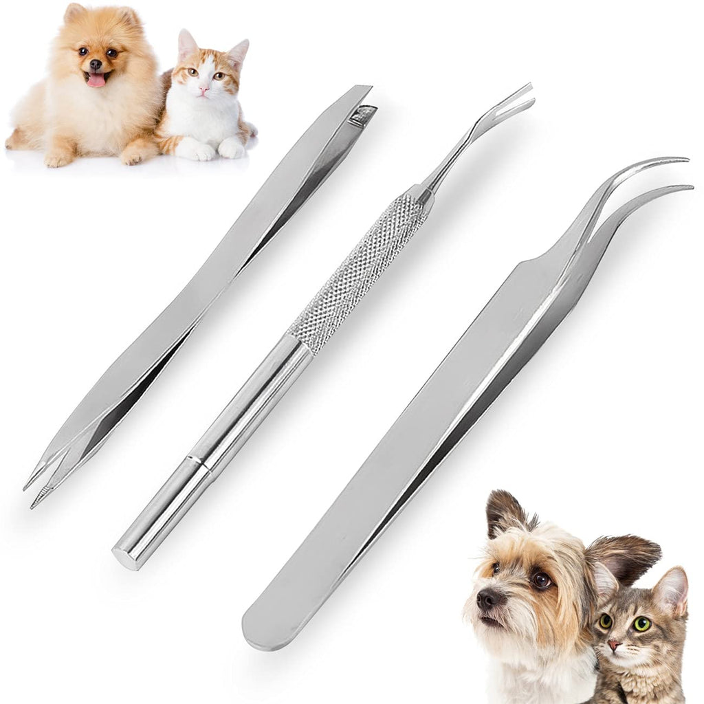 Tick Remover, Tick Remover Tool Set, Stainless Steel Tick Tweezers for Dogs Cats Horses Pets,Ticks Remover Kit Including 1 Pcs Tick Removal Tweezers 1 Pcs Sharp Rake and 1 Pcs Two Clips - PawsPlanet Australia