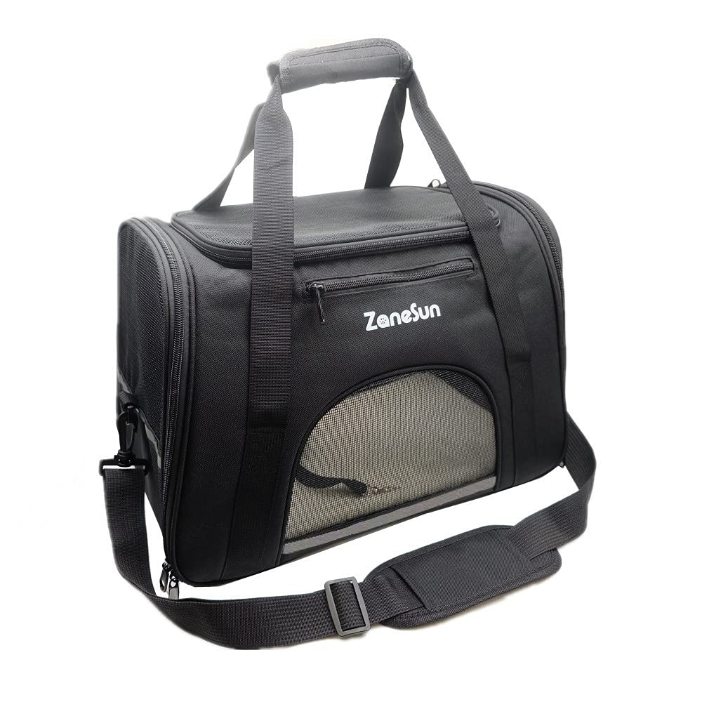 ZaneSun soft Cat Carrier Dog Carrier Pet Carrier for Small Cats Kitten Dogs Puppies,Airline Approved for Travel ,Escape-Proof,Breathable,5 Mesh Windows (Black) Black - PawsPlanet Australia