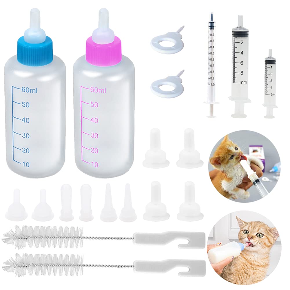 22 Pack Newborn Pet Feeder,Puppy,Cat,Kitten Feeding Bottle Kit with Syringe-s,Feeding Nursing Bottle Nipple for Small Mammals Neonates Week Old Newborn Animal - PawsPlanet Australia