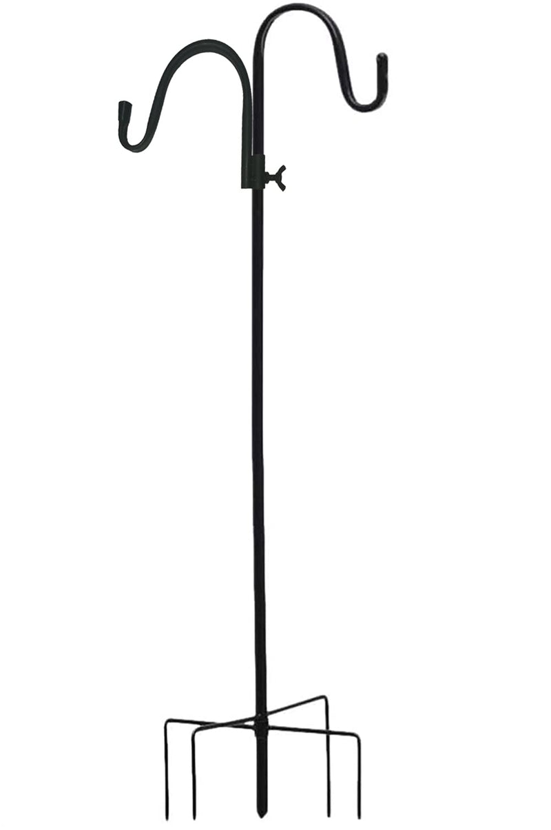 DDGAO Wild Bird Feeder Pole. Feeding Station with Decorative Finial & Two Hooks for any Feeders such as Seed, Peanut, Sunflower & Fatball. Metal, Freestanding Ready for the Garden & Outdoors 124cm Double hook - PawsPlanet Australia