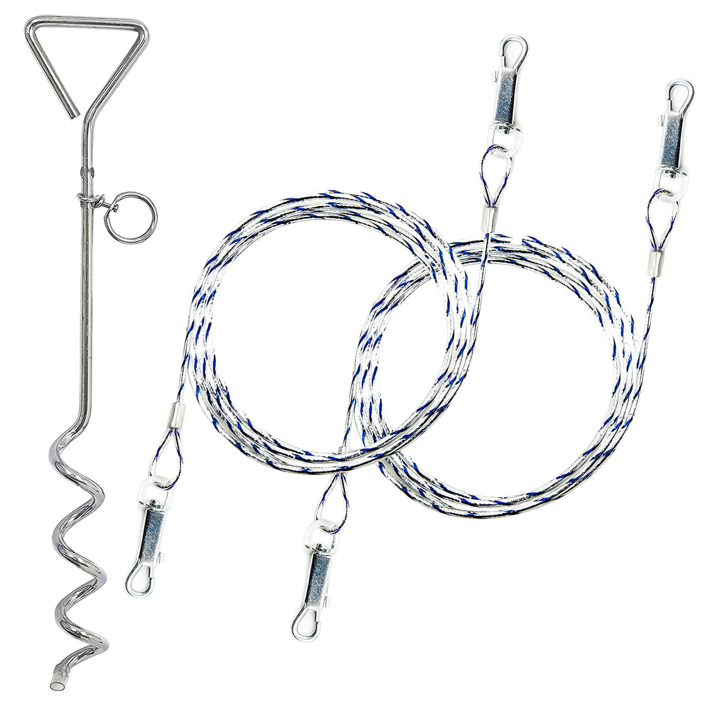 2 X 1.5m Dog Chains for Outside Tie Out Cable for Dogs REFLECTIVE Steel Spiral Heavy Duty Ground Spike Stake (40cm) Dog Tether Dog Camping Accessories Dog Stake (Cable & Stake, 2 X 1.5m (Any Colour)) Cable & Stake 2 X 1.5m (Any Colour) - PawsPlanet Australia