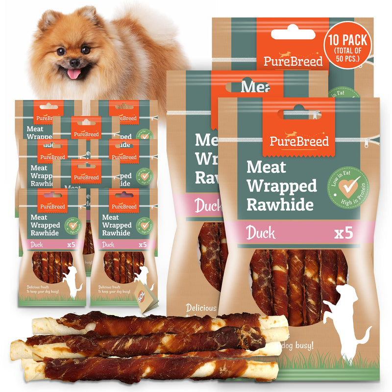 50pk PureBreed Twist Rawhide Sticks Duck Dog Treats | Duck Wrapped Dog Chews Toy | Low Fat, High In Protein Duck Dog Treats & Chews | Duck Rawhide Dog Chew | Chewy Twists with Duck Meat + SOL Notebook - PawsPlanet Australia