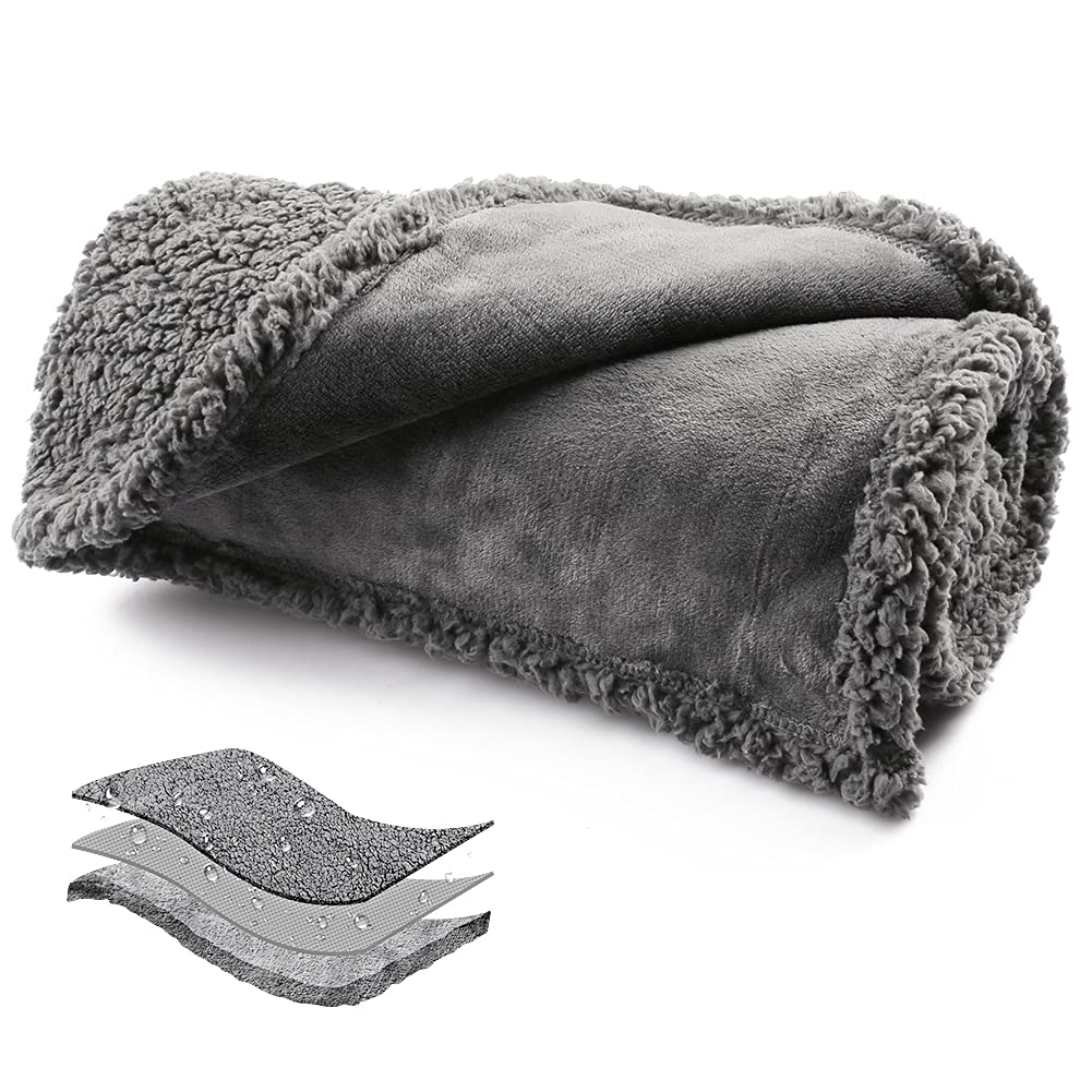 Onarway Waterproof Dog Blanket of Reversible Sherpa Fleece for Bed, Couch, Sofa, and Floor, 70cm×100cm Waterproof Dog Bed Cover for Puppies, Cats, Dogs or Other Small Medium Pets Grey S(70CM x 100CM) - PawsPlanet Australia