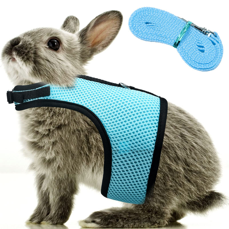 Adjustable Rabbit Harness Leash Soft Harness for Rabbits Mesh Bunny Harness Hamster Vest with Elastic Lead for Small Animals Bunny Hamsters Cats Outdoor Walking (Light Blue, M) Light Blue - PawsPlanet Australia