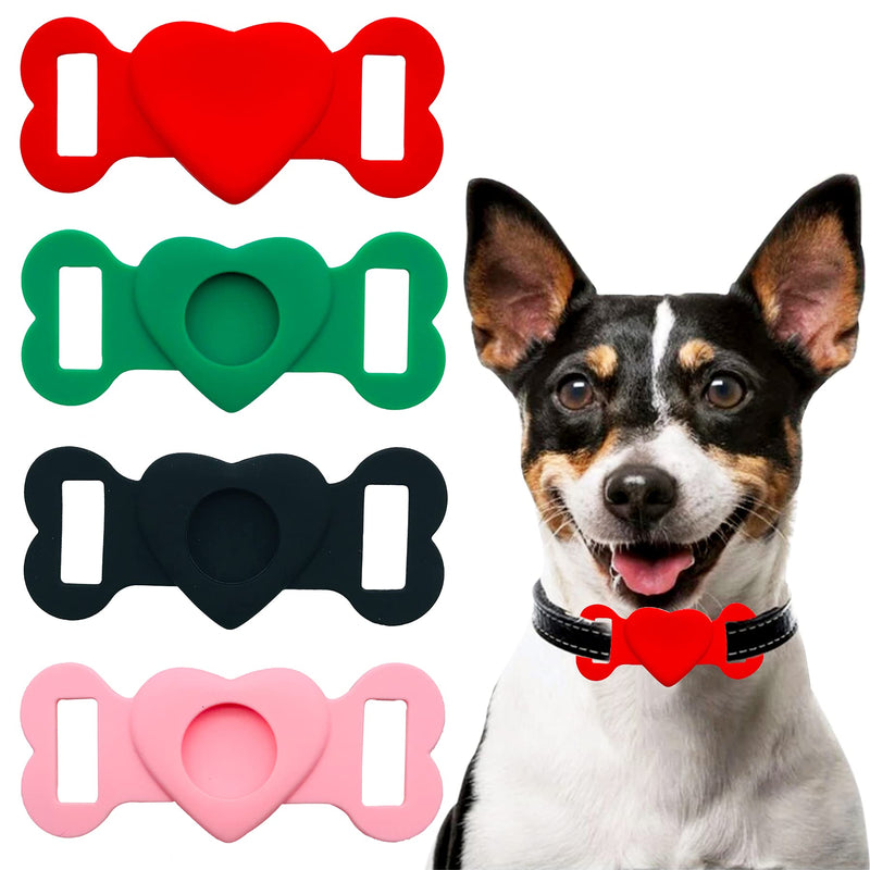 JpGdn 4PCS Airtag Dog Collar Holder Pet Silicone Protective Case for Apple Air Tag Cover for Cats Collar Anti-Lost Black Red Pink Green - PawsPlanet Australia