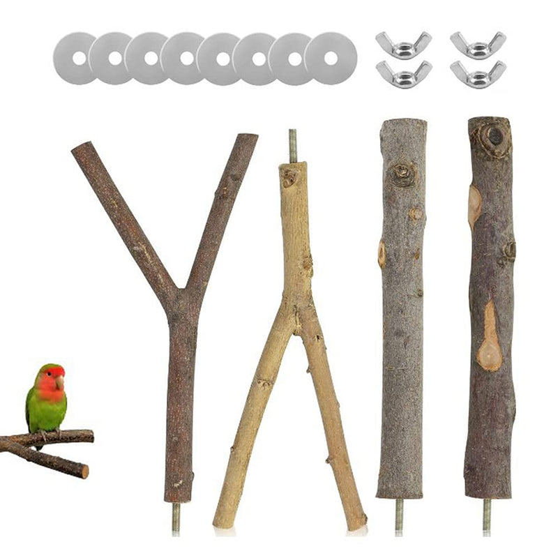 4 Pieces Perches for Bird Cages, Natural Perches for Birds, Bird Cage Wood Accessories, Bird Perch Stand Set, Parakeet Nature Wood Stand, with 8 Washers and 4 Butterfly Screws, for Parrots, Birds A - PawsPlanet Australia
