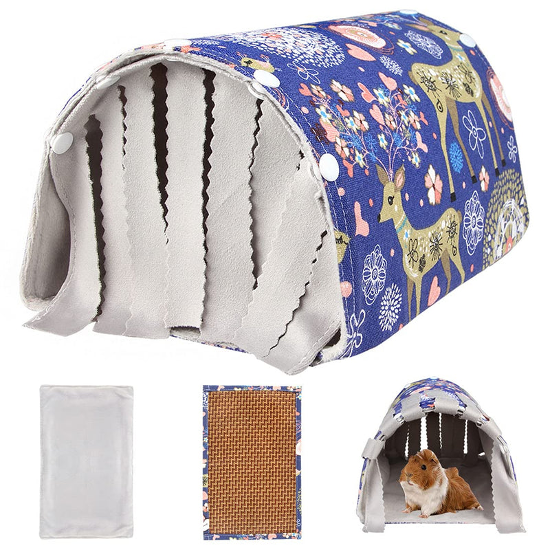 Hamster Tunnel House for Small Animal Hideout Tube Ferret Cage Accessories for Guinea Pig Rat Chinchilla Warm Plush Nest Habitats With Dual Pet Mat (Blue Deer) Blue Deer - PawsPlanet Australia