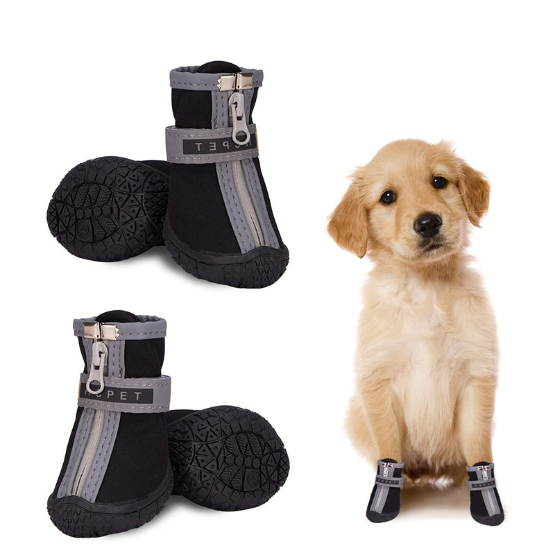 Small Dog Shoes Waterproof Protective Dog Boots Set of 4, Dog Puppy Booties Paw Protector with Non-Slip Sole & Reflective Straps Pet Winter Outdoor Warm Shoes for Puppy Small Medium Dogs Black 3# 3# - PawsPlanet Australia