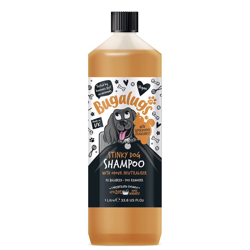 BUGALUGS Stinky Dog Shampoo with odour neutraliser, fox poo shampoo for dogs with dog perfume, vegan dog grooming dog shampoo for sensitive skin amazing puppy pet shampoo & conditioner (1 Litre) 1 l (Pack of 1) - PawsPlanet Australia