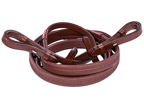 FORFURS Brown leather rubber reins (Cob) - PawsPlanet Australia