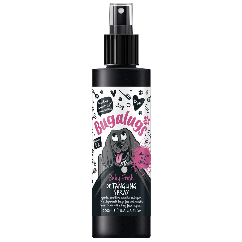 BUGALUGS Baby Fresh Dog Detangler Spray - Hair Conditioner for Dogs with baby powder dog perfume - Professional groom detangling spray- Pro dog grooming Spray for Your Pooch (200ml) - PawsPlanet Australia