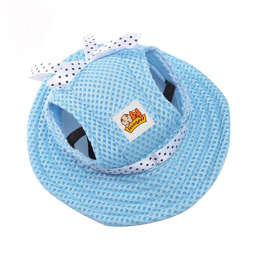 Leconpet Princess Pet Hat Dog Caps Hats with Neck Strap Adjustable Comfortable Ear Holes for Small Medium Dogs in Outdoor Sun Protection (Small, Blue) - PawsPlanet Australia