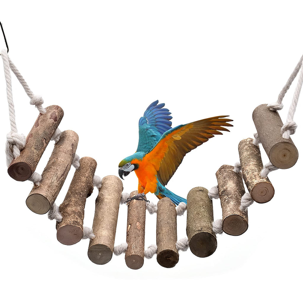''N/A'' Parrot Rope Wood Ladder, 12 inch Pet Bird Rope Bridge, Natural Wooden Swing Climbing Chewing Toy Cage Accessories for Lovebird, Rat, Cockatiels, Parakeet - PawsPlanet Australia