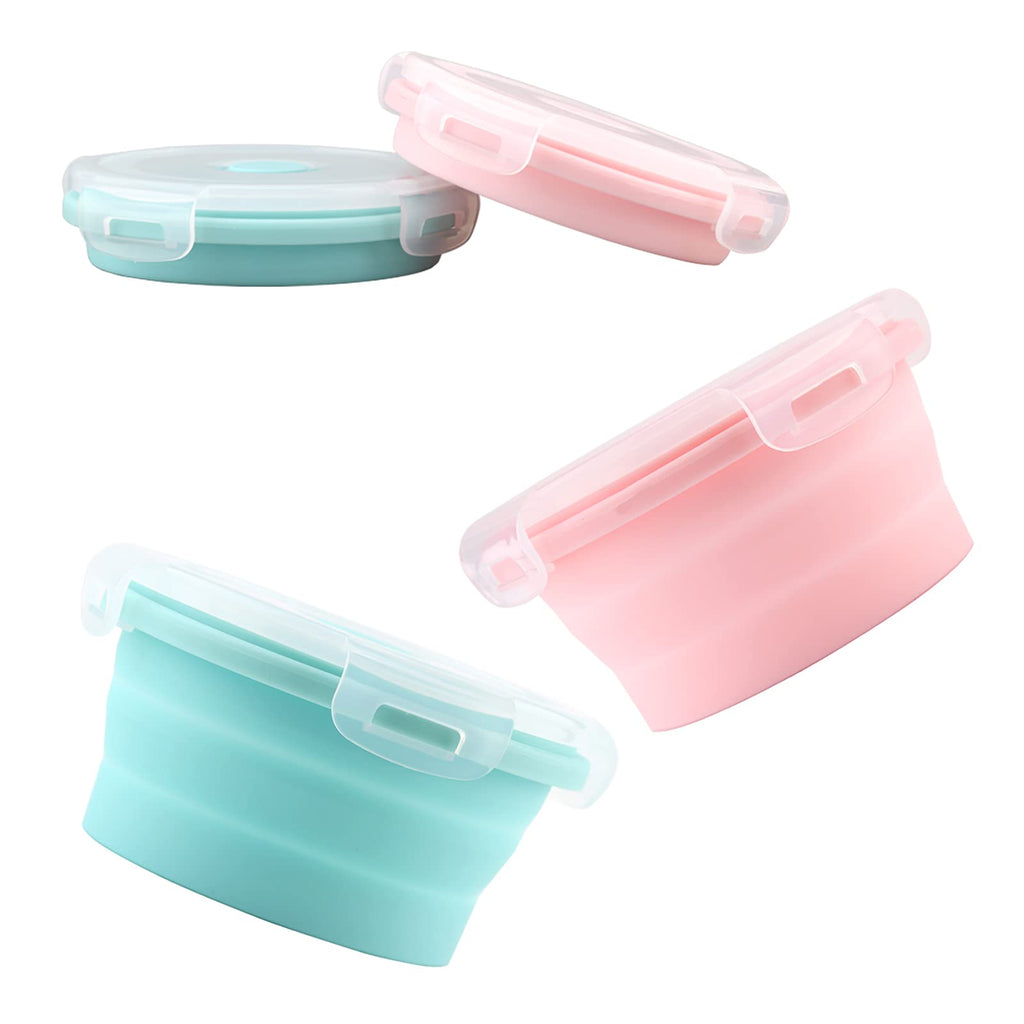 LUTER 2pcs 800ml Collapsible Dog Bowls Silicone Food Water Travel Bowl with Lids Portable Expandable Pet Feeding Watering Cup Dish for Walking Kennels Camping (16x16x3cm) (Pink & Blue) - PawsPlanet Australia