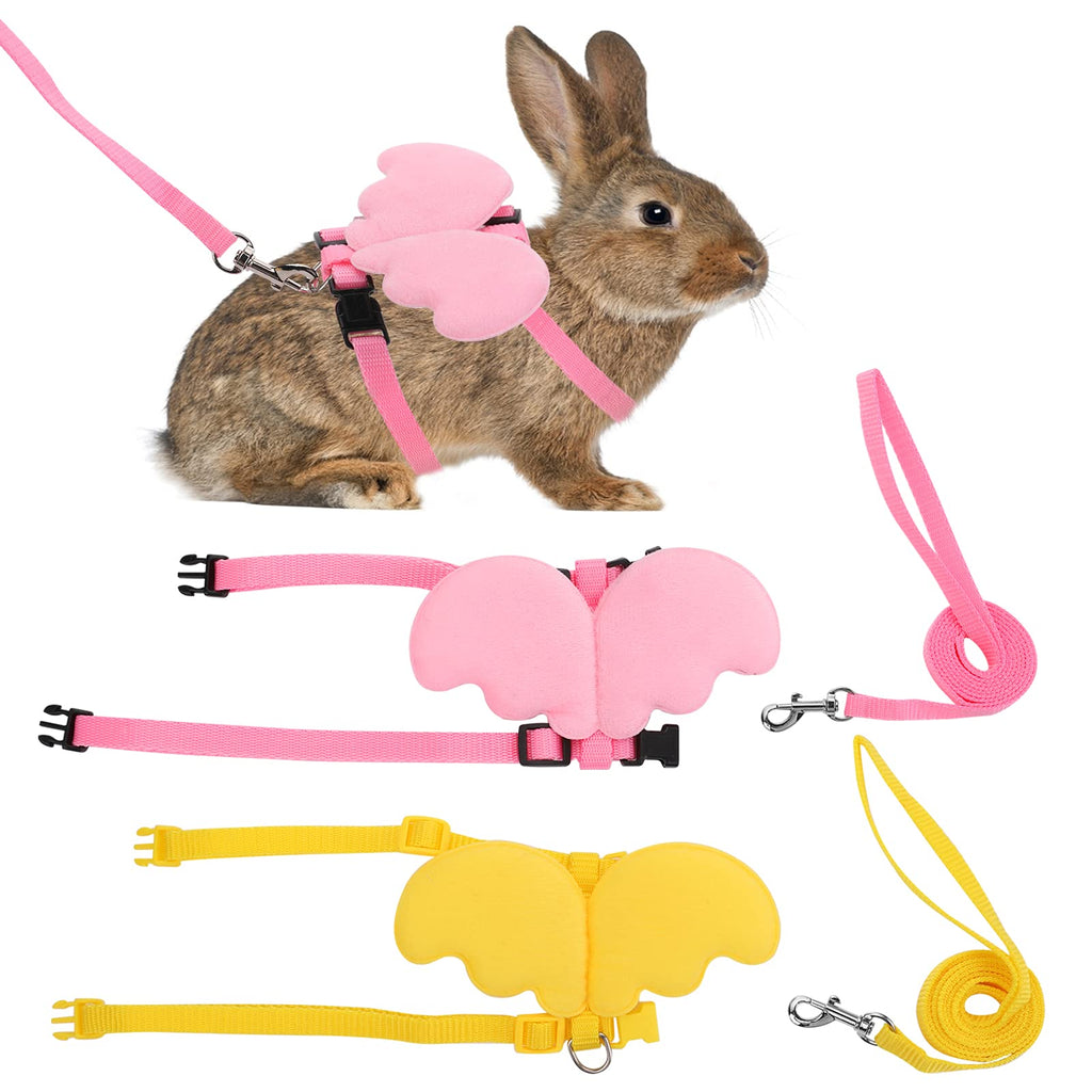 Molain 2Pcs Rabbit Harness and Leash, Adjustable Bunny Harness, Kitten Vest Harness and Leash Set, Cute Wings Pet Harness Leash Set for Bunny Puppy Kitten Ferret and Other Small Animals (Yellow+Pink) - PawsPlanet Australia