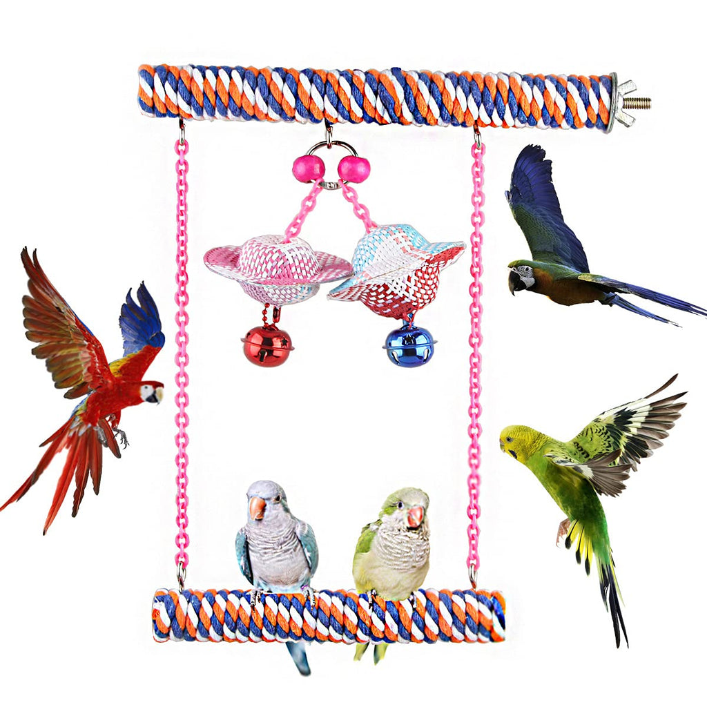 Bird Cage Stand Swing Wooden Bird Swing Perching Parrot Cage Accessories Birds Color Toy with Bells Parakeet Cockatiel Finch Hanging Toys (Set-A) Set-A - PawsPlanet Australia