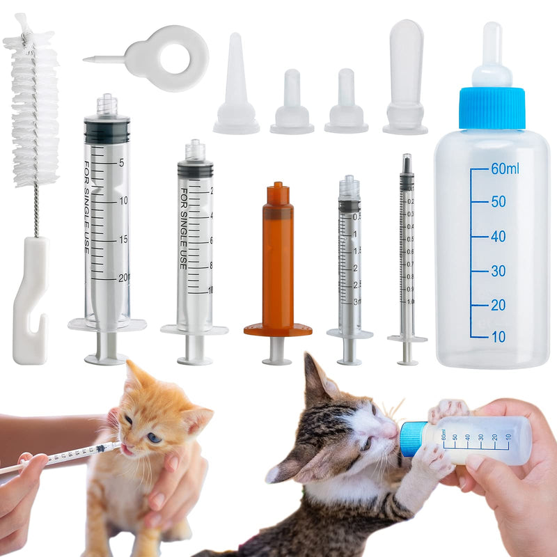 DONQL Puppy Nursing Bottle Kit, 60ml Pet Feeding Dispenser Tool, Kitten Nipple Syringe, Pet Syringe Feeding Kit with with Replacement Nipples for Newborn Kittens, Puppies, Rabbits, Small Animals - PawsPlanet Australia