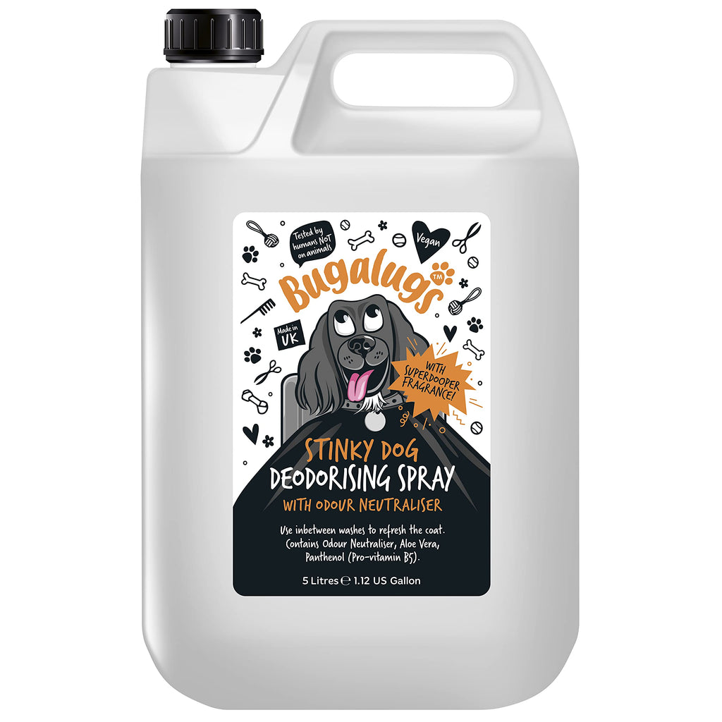 BUGALUGS Stinky Dog deodorant deodorising spray dog perfume spray with odour neutraliser - vegan dog cologne dog grooming pet odour eliminator works great with fox poo puppy shampoo (5 Litre) 5 Litre - PawsPlanet Australia