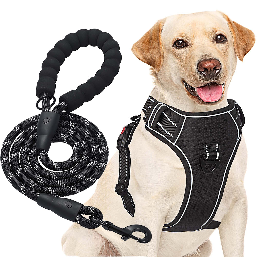 haapaw No Pull Dog Harness Adjustable Reflective Oxford Easy Control Medium Large Dog Harness with a Free Heavy Duty Dog Lead S (Pack of 1) Black, harness+lead - PawsPlanet Australia