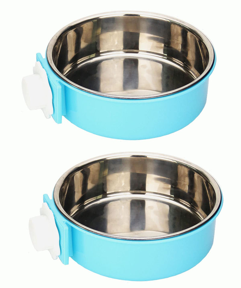 KuTi Kai 2 IN 1 Stainless Steel Pet Hanging Bowl Removable Dog Bowl for Crates Puppy Food Feeder Water Dish with Bolt Holder Dog (Blue-Large-2Packs) Blue-Large-2Packs - PawsPlanet Australia