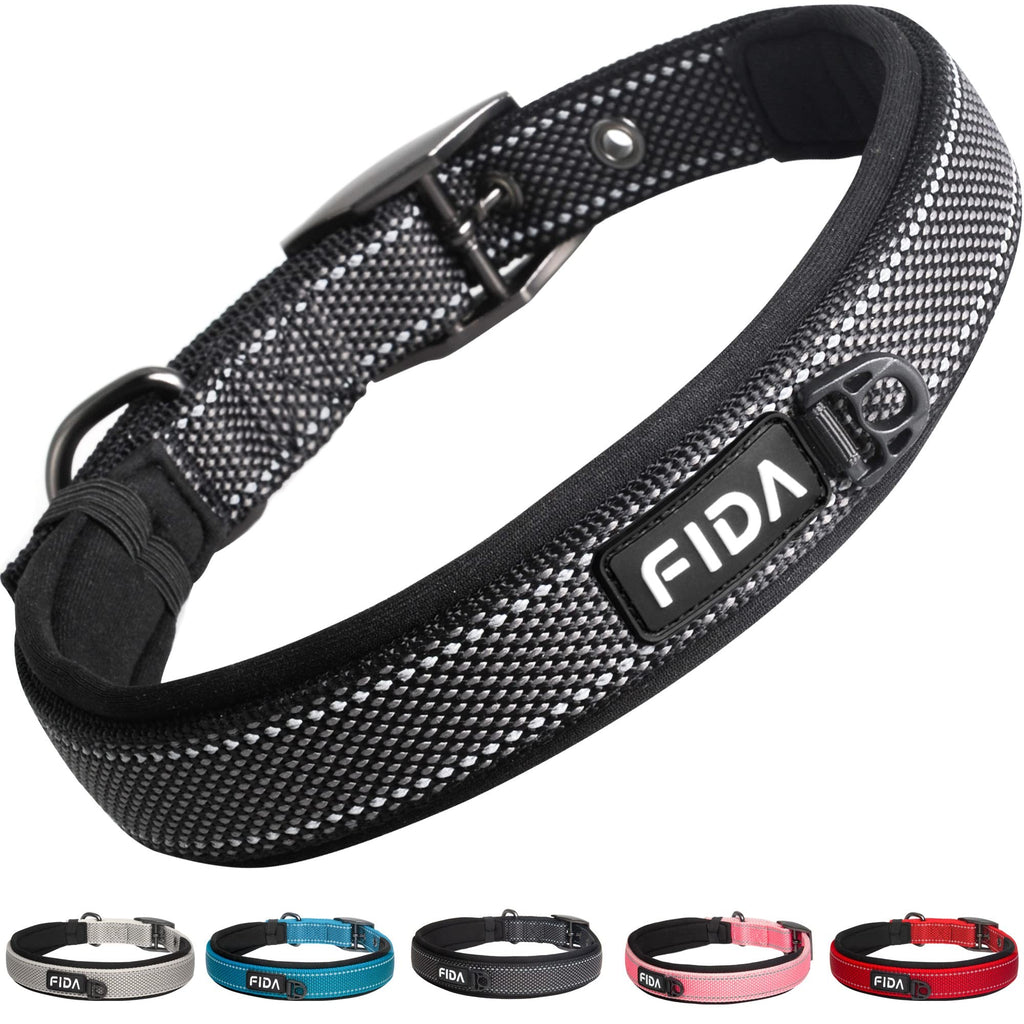 Fida Padded Dog Collar, Reflective Strong Dog Collar with Double-Layer Webbing, Adjustable Heavy Duty Dog Collar with Metal Buckle for Small Dogs, Black Small(Pack of 1) - PawsPlanet Australia