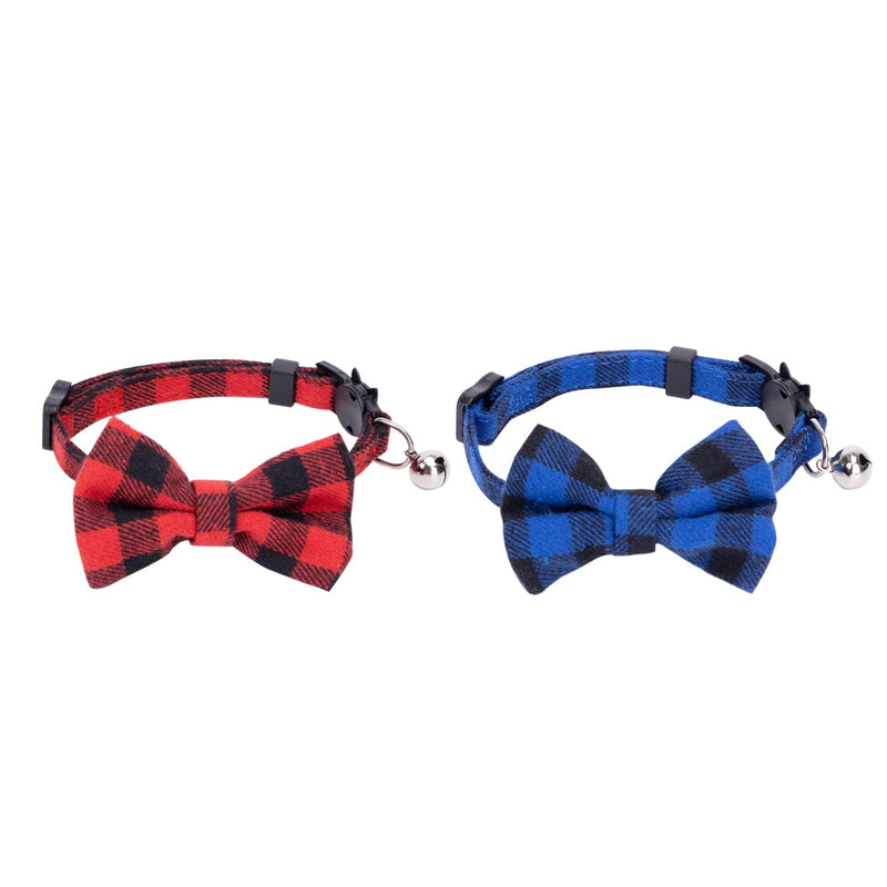 Nobleza 2 Pack Cat Collars with Bow Tie and Bell, Quick Release Safety Collars for Kitten, Cats, Small Pets, Adjustable 20-30cm, Red+Blue red and blue - PawsPlanet Australia