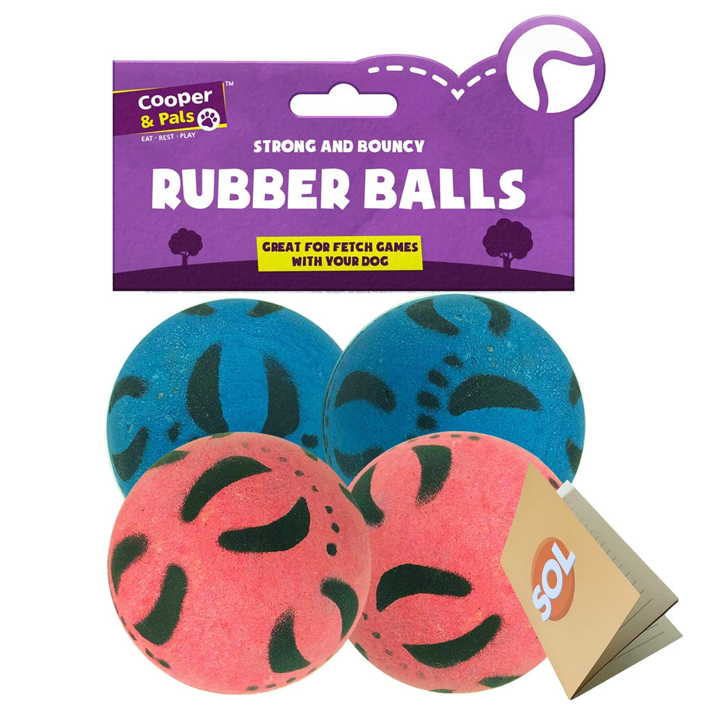 Cooper & Pals 4pk Rubber Dog Balls | Heavy Duty Natural Rubber Tough Dog Ball | Bouncy Dog Ball Toy for Dogs | Pink and Blue Dog Balls Rubber - PawsPlanet Australia