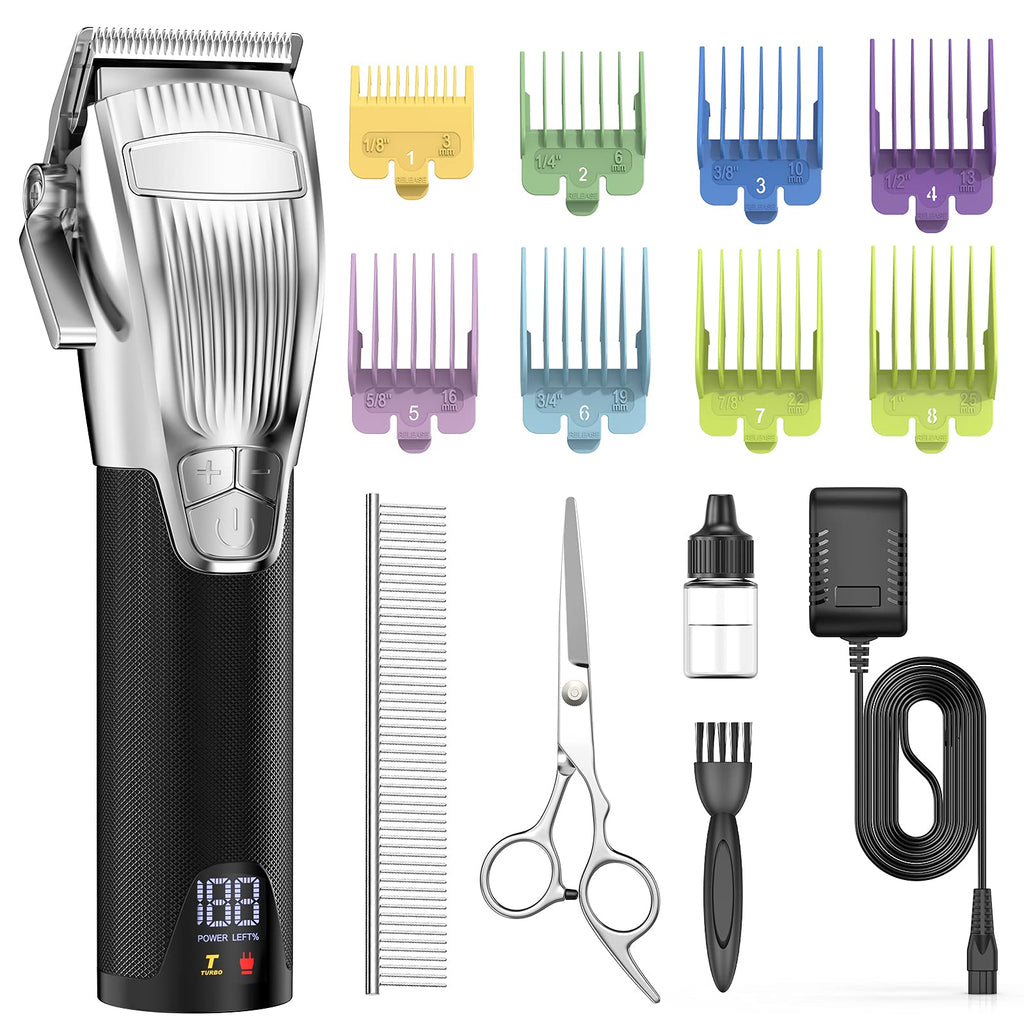 oneisall Dog Grooming Clippers,Dog Clippers 5Speed with Metal Blade,Cordless Dog Shavers with 8 Guides,Rechargeable Dog Clippers for Grooming for Thick Coats,Dog Grooming Kit for Dogs and Cats Animals - PawsPlanet Australia
