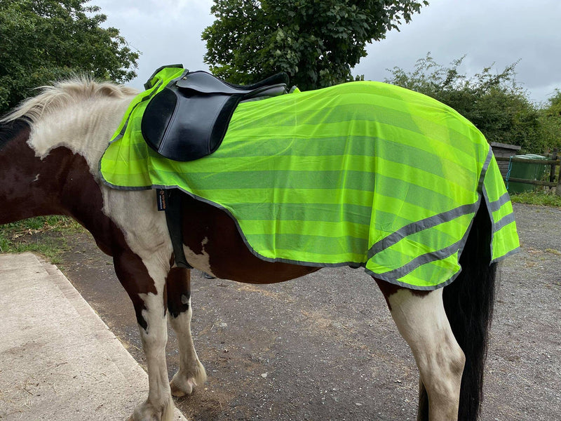 Equipride REFLEX HIND EXERCISE SHEET HI VIZ QUARTER SHEET SADDLE GAP FULL/COB/PONY NEON GREEN (Full) - PawsPlanet Australia