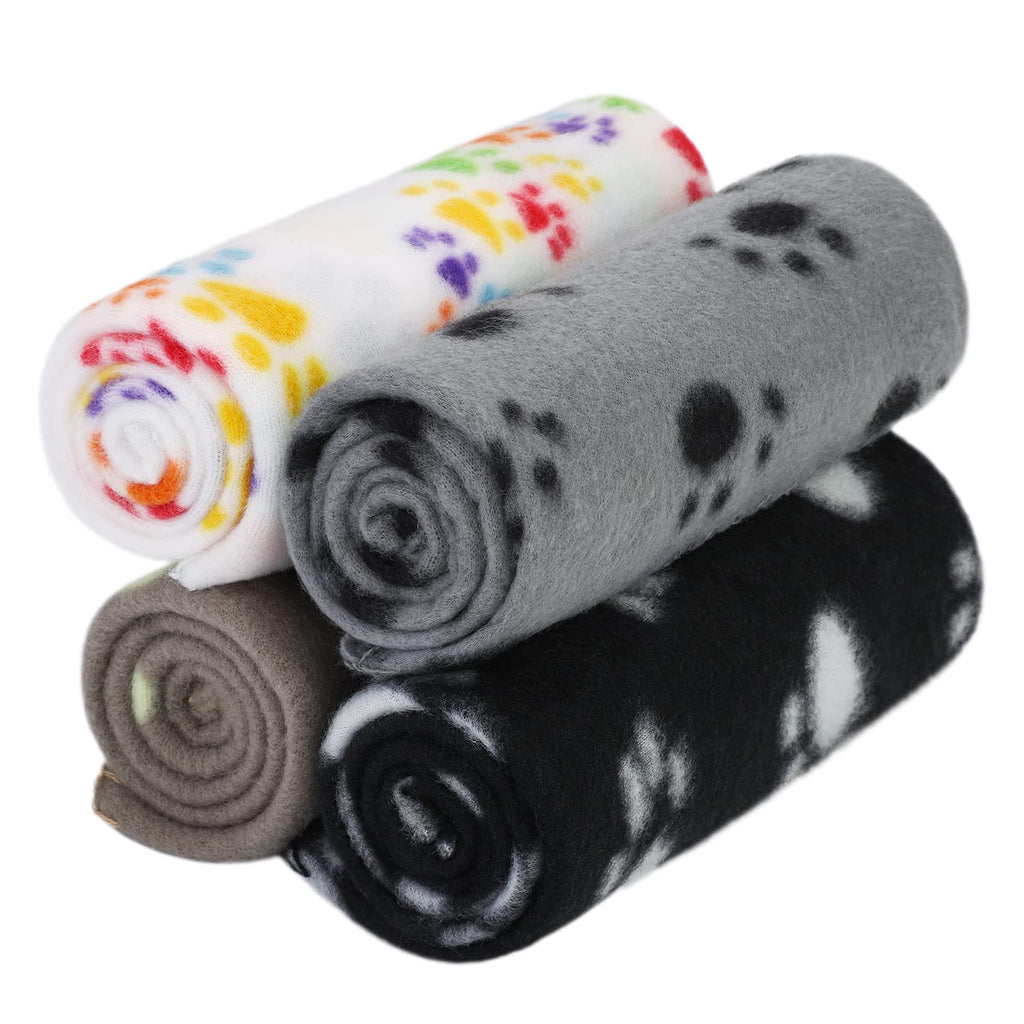 Aodaer Pack of 4 Pet Blankets With Paw Prints Pet Cushion Animals Blanket Puppy Dog Blanket for Small Animals, Black, Grey, White and Light Brown, 60 x 70 cm Black, White, Grey, Light - PawsPlanet Australia
