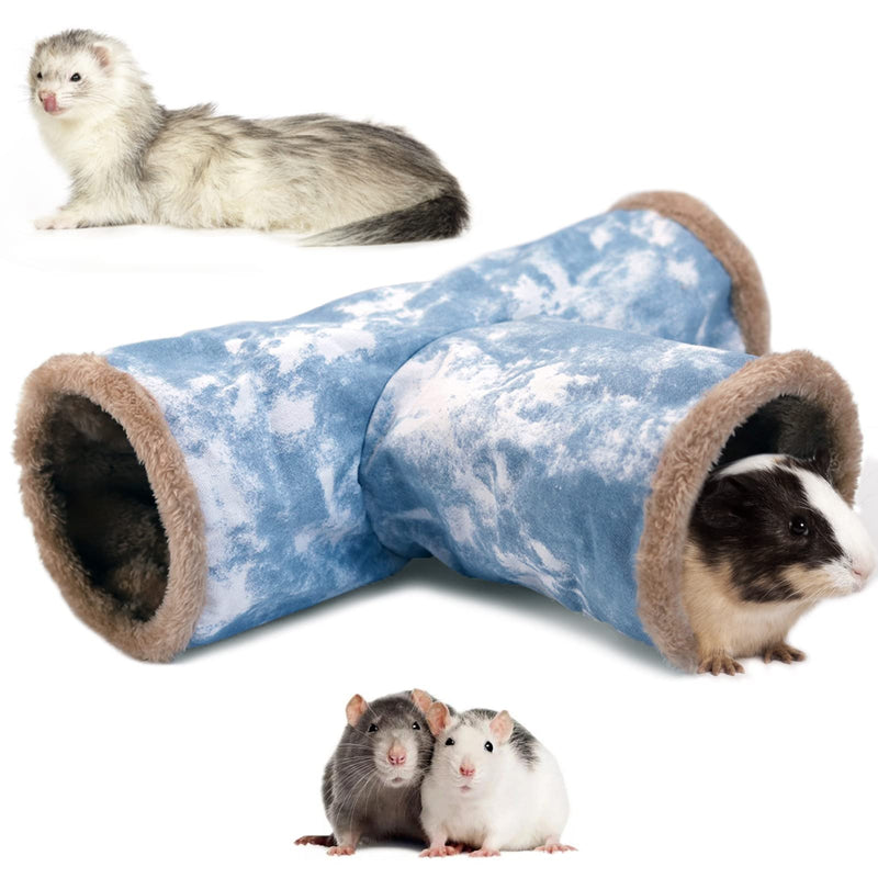 LeerKing Guinea Pig Play Tunnel washable Fleece Lining Hideout Plush Bed Rat Tube Toy Cage Accessories for Ferret Hamster Chinchilla Small Animals Blue M - PawsPlanet Australia