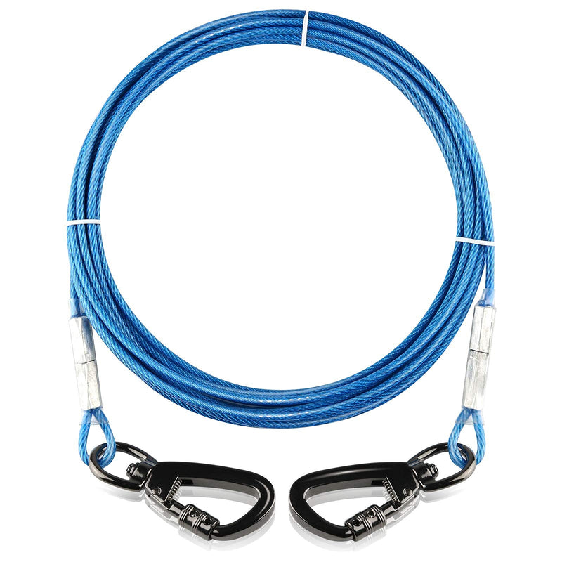 Dog Tie Out Cable with 360° Swivel Lockable Hooks and PVC Coating, 10ft 15ft 20ft 25ft 40ft Reflective Dog Lead Line, Galvanized Steel Wire Rope for Small to Medium Pets Up to 60, 120, 250 lbs 10ft-3.3mm Blue - PawsPlanet Australia