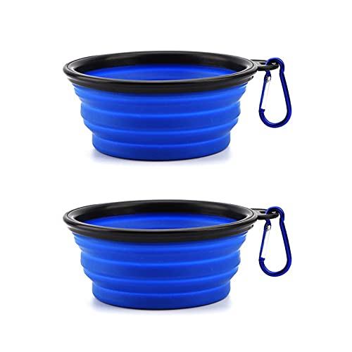 Collapsible Travel Silicone Bowl - 350ml | Two Pack - Portable Food & Drink Bowl with Hook for Dogs & Cats (Blue) Blue - PawsPlanet Australia