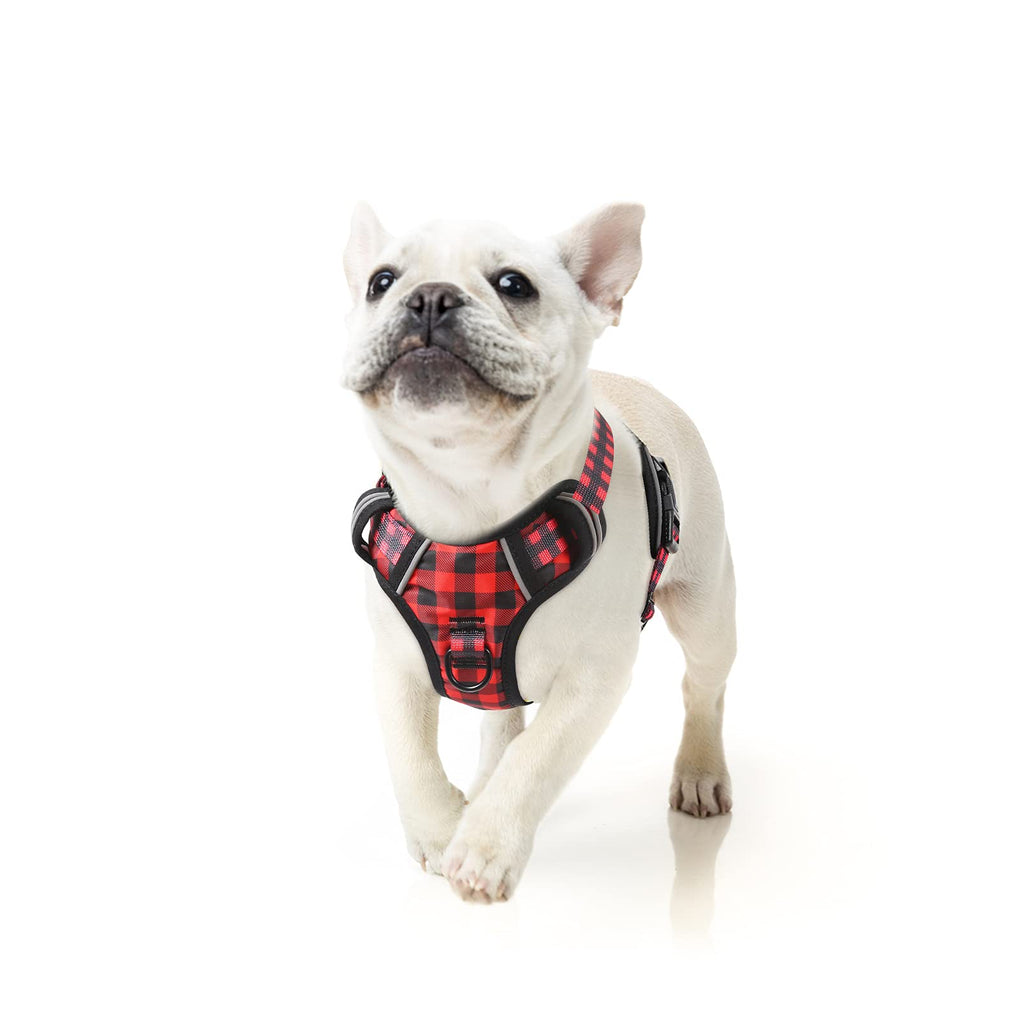 HEELE Dog Harness Dog Harness Small Dog No Pull Harness wiht Soft Handle Reflective Puppy Harness Adjustable, Checkered Black-Red, S New Black-Red Plaid - PawsPlanet Australia