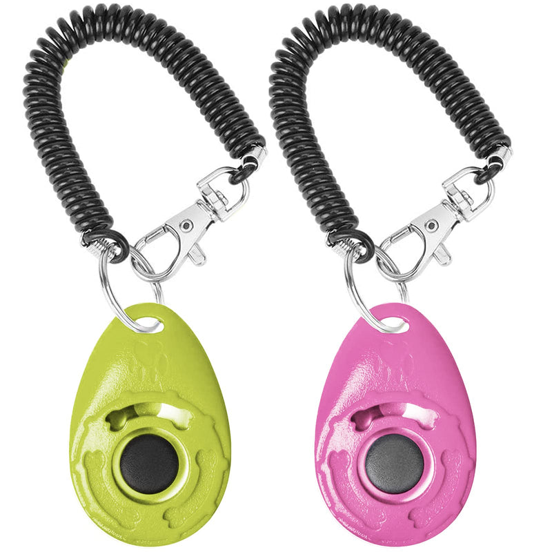 Acehome 2 Pack Dog Training Clicker with Wrist Strap, Pet Training Clicker with Big Button Effective Behavioral Training Tool for Cats Birds Puppy Recall (Pink & Green) - PawsPlanet Australia