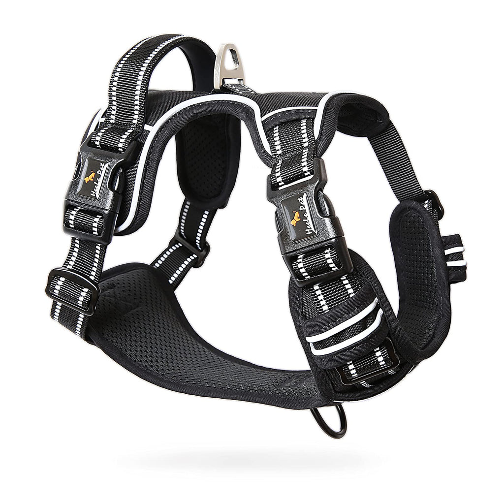 HEELE Dog Harness Release on Neck Reflective with Front Back 2 Leash Attachments Soft Padded Control Training Handle for Small Medium Large Dogs, Black, S S (Pack of 1) - PawsPlanet Australia