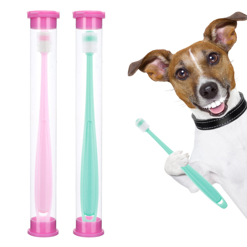 Molain Dog Toothbrush 360 Degree, 2 Set Silicone Handle Cat Toothbrushes with Storage Box, Puppy Dogs Pet Tooth Cleaning Kit (Pink+Blue) 2 Pcs(360 degree brush head） - PawsPlanet Australia