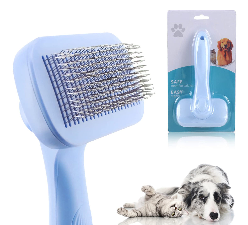 Uoking Dog Brush, Self Cleaning Slicker Brushes, Pet Grooming Comb Soft, Remove Loose Fur & Dirt, for Medium & Large Dogs Cats with Short to Long Hair, Professional Deshedding Tool - Blue - PawsPlanet Australia