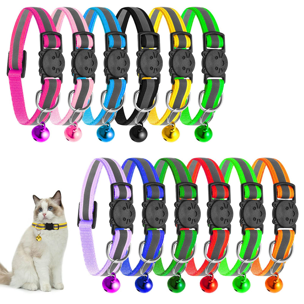 Heyu-Lotus 12 Pcs Reflective Cat Collars Adjustable Kitten Collar with Bells Quick Release Safety Collar 19-32cm, Assorted Colours - PawsPlanet Australia