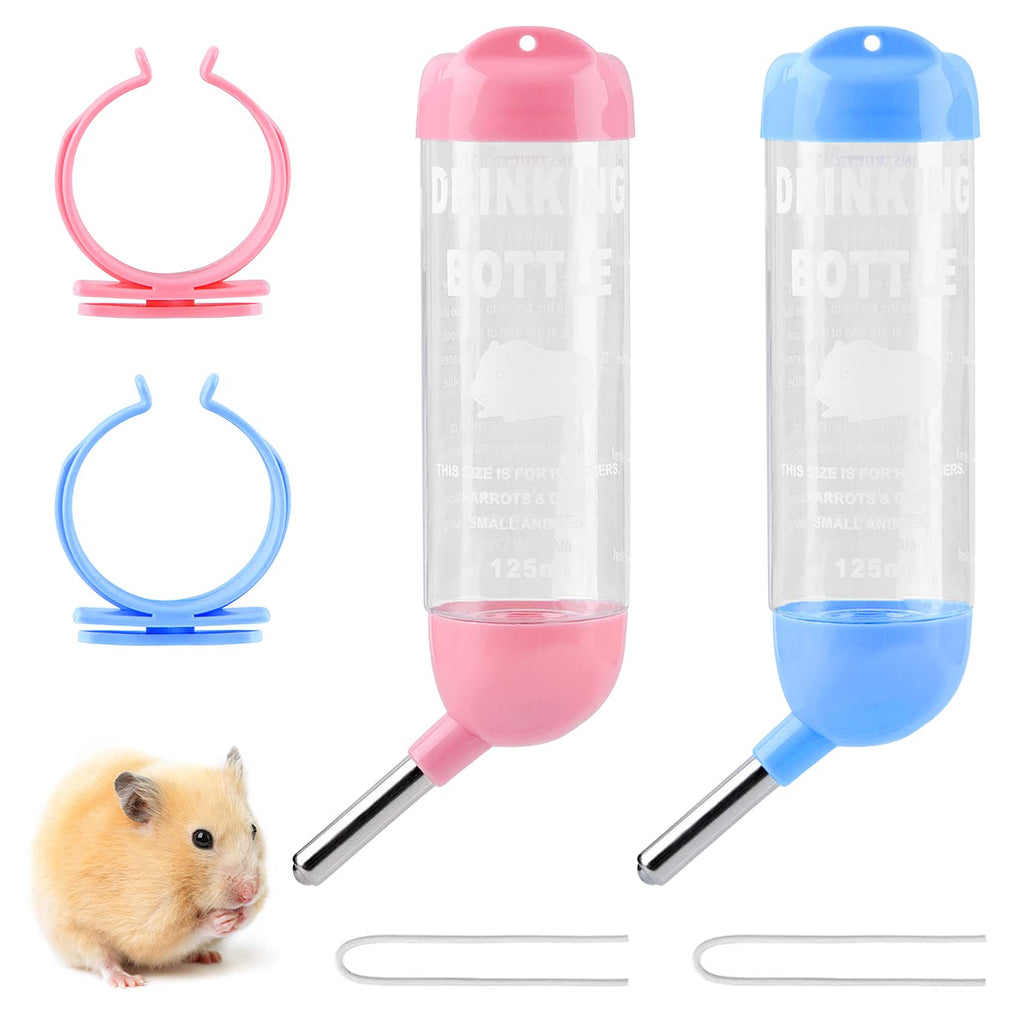 QUACOWW 2 Pieces Small Animal Water Bottle, Guinea Pig Water Bottle No Drip 125ml Hamster Water Bottles, Hanging Water Bottle for Small Pet Rabbit Cat Hamster - PawsPlanet Australia