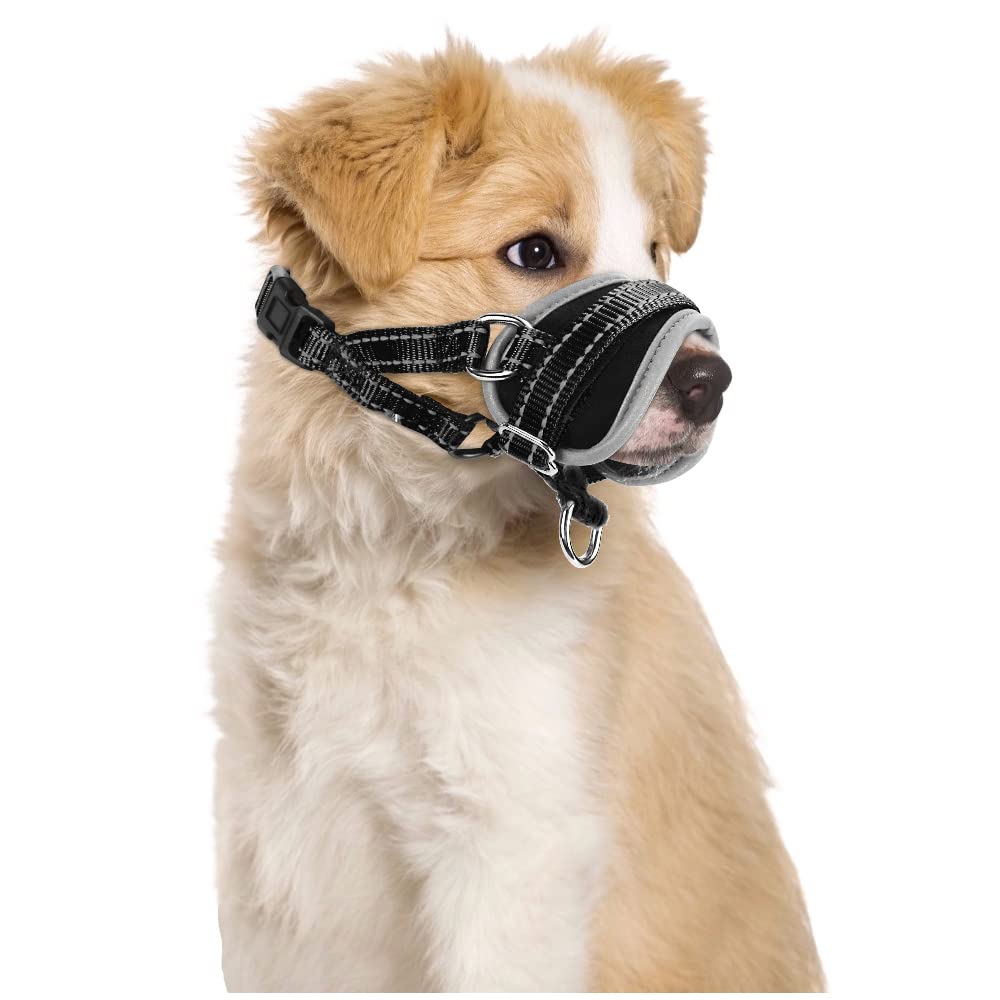 Nasjac Dog Muzzles, Soft Nylon Muzzle for Dogs to Prevent Biting Anti Barking Stop Chewing Eating Adjustable Dog Mouth Guard for Daily Behavior Training, Durable Small Medium Large Dog Muzzle S Black - PawsPlanet Australia