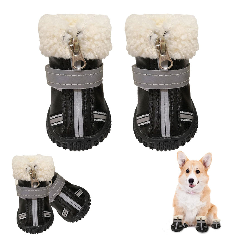 HAFRILY Dog Shoes Protective Dog Boots 4 PCS Waterproof Dog Shoes Reflective Leather, Sturdy Soles and Thickened Snow Boots, Suitable for Outdoor and Indoor Dog Shoes for Small and Medium Dogs (XXS) XXS - PawsPlanet Australia