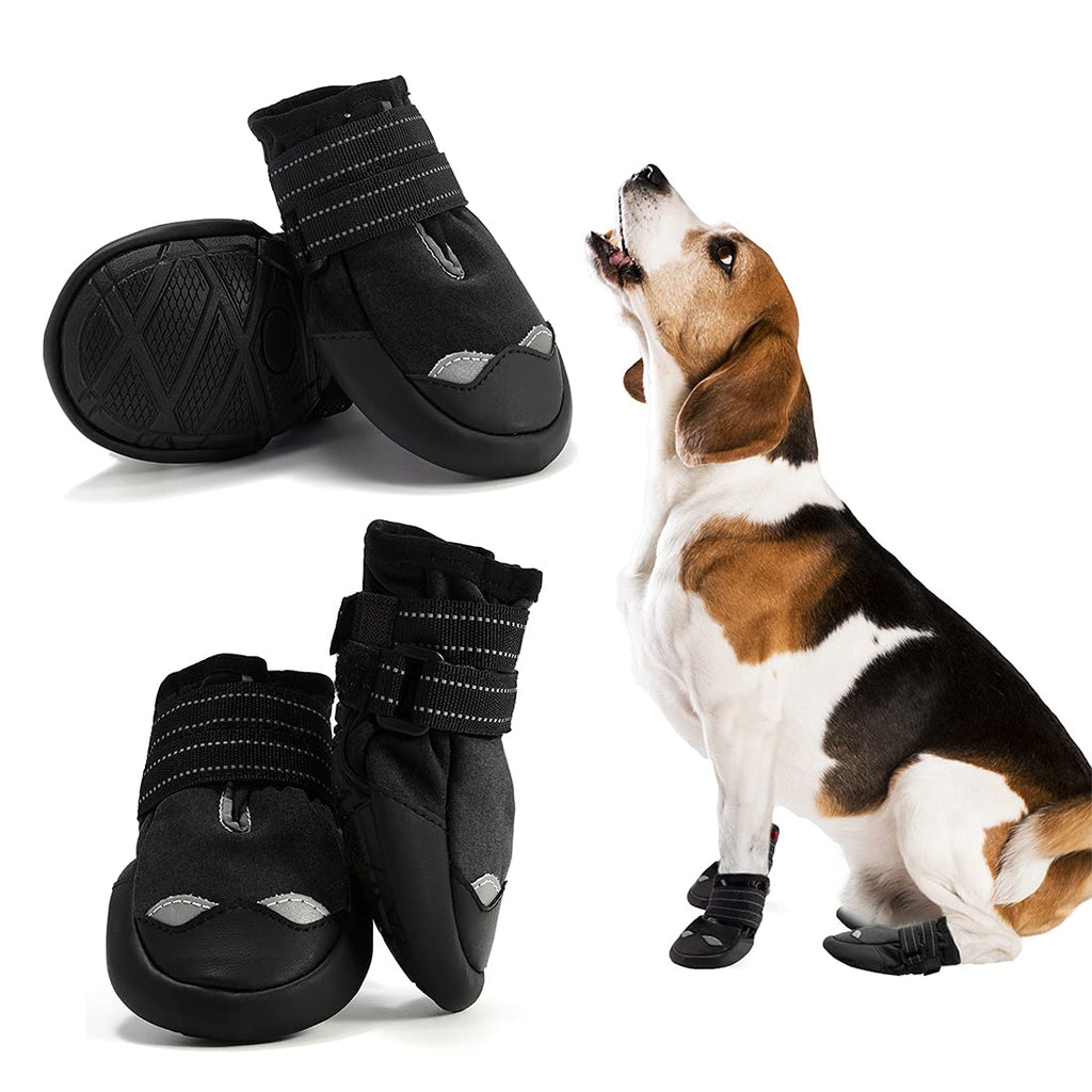 AQH Dog Boots Waterproof Shoes for Dogs with Reflective Straps, Rugged Anti-Slip Soft Sole Dogs Paw Protector for Small Medium Large Dog (1#, Black) 1#: 7*5 cm(L*W) - PawsPlanet Australia