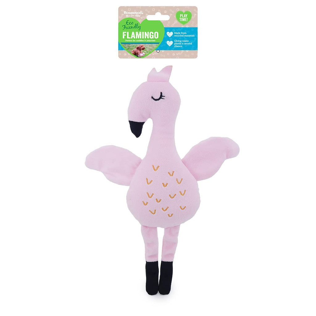 Rosewood Eco Friendly plush Flamingo Dog Toy with Squeaker, Made from Recycled Plastic Bottles Mixed - PawsPlanet Australia