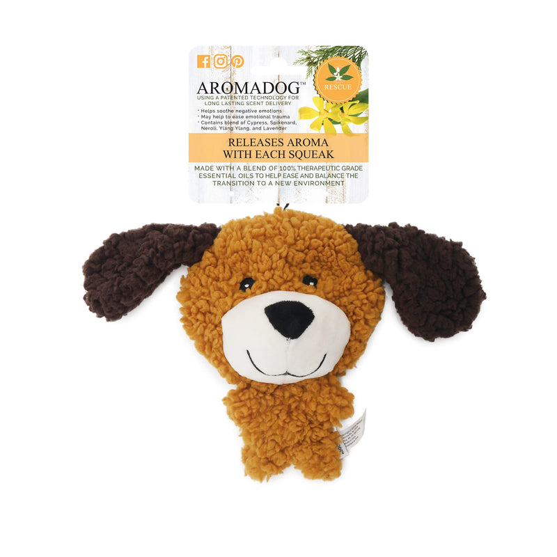 AROMADOG Rescue Big Head Stuffingless Flattie, Calming Lavender Plush Dog Toy For All Dogs, Brown, 20cm x 19cm - PawsPlanet Australia